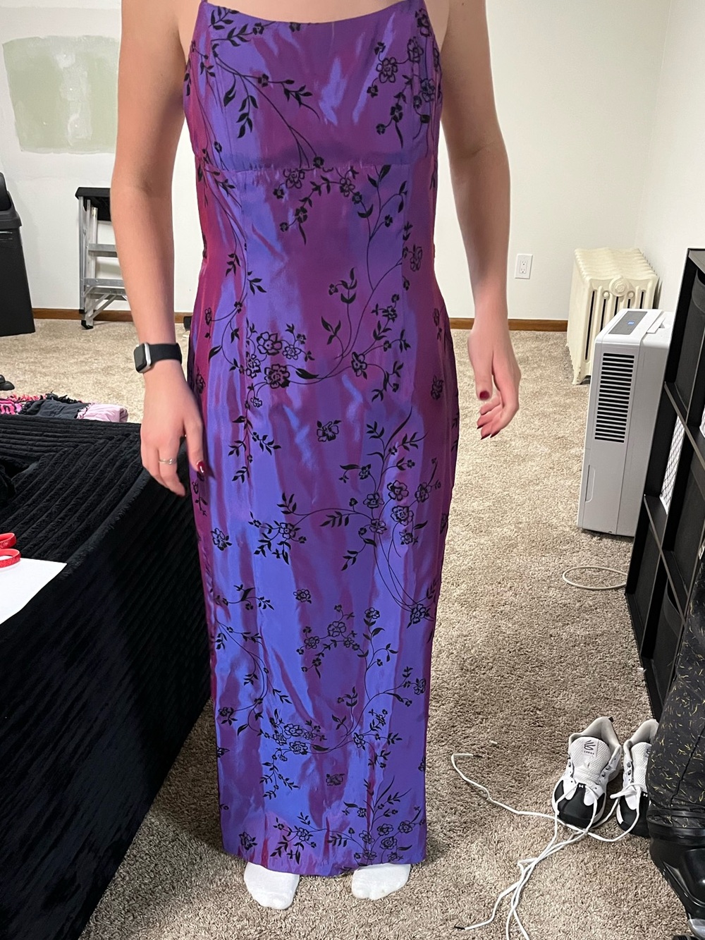 City Triangles Purple Floral Satin Maxi Dress